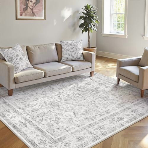 Grey 4x6 Vintage Washable Area Rug 2