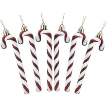 Pacote com 6 enfeites/decorações de Natal em formato de bengala doce com glitter, 13 cm cada.