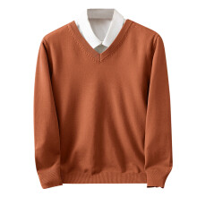 Men's Fashionable Tops Fall Winter Trendy Solid Color Pullover V-Neck Knitted Long Sleeved Slim Sweaters Suitable for Daily Wear(Brown,M)