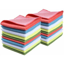 Chiffons à vaisselle en microfibre 5 couleurs (30 x 30 cm), côté abrasif en polypropylène, paquet de 20 (4 de chaque : rose, bleu, blanc, jaune,