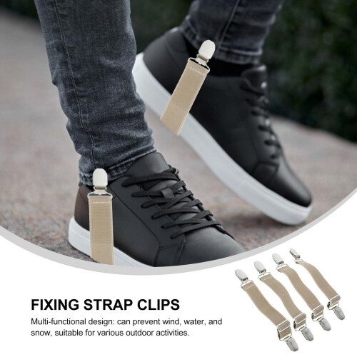 4Pcs Elastic Boot Clips Adjustable Windproof Khaki Holder for Cycling Pants 2