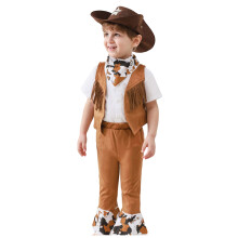Kinderfeestkleding in westernstijl, cowboy-outfit, 4-delige set voor jongens: vest, topje, hoed, sjaal en broek, feestoutfit voor kinderen van 18-24