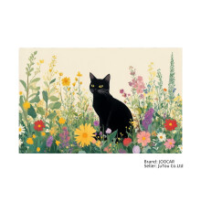 Black cat flower garden linen table mats set of 4 12x18 inch