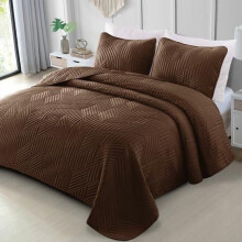 Ensemble de courtepointe California King, couvre-lit surdimensionné marron léger avec 2 taies d'oreiller – Motif géométrique moderne,