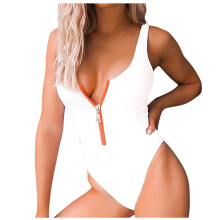 White Zip Mock Neck One-Piece Swimsuit (M) Women's