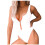 White Zip Mock Neck One-Piece Swimsuit (M) Women's 1