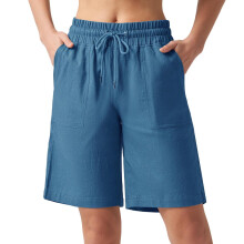 Soldes d'été ! Short en lin pour femme, coupe courte, bleu, taille M, coupe décontractée, taille élastique.
