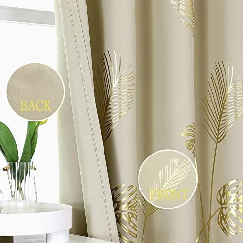 Gold Wheat Leaf Print Curtains Light Blocking Thermal 2