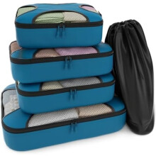 Set Premium5Packing Cubes - Organizatoare de bagaje de călătorie din plasă ușoară cu geantă de rufe, sistem de depozitare pentru valize cu 5