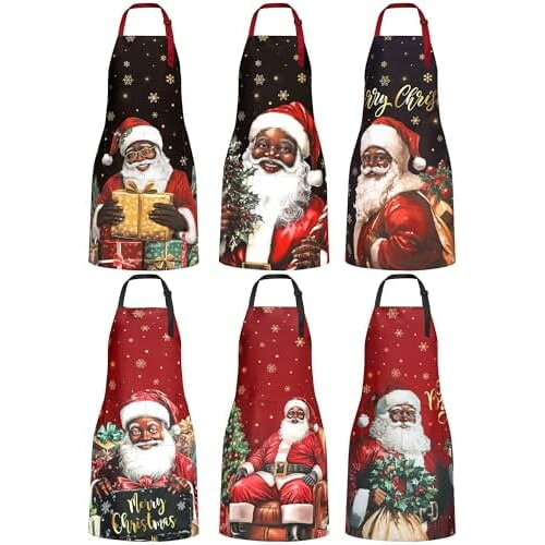 Christmas Aprons with Pockets 6 Pcs Waterproof Adjustable