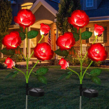 2er-Pack Solar-Rosen-Lichterketten, 10 wasserdichte LED-Blumen für Garten, Wege, Terrasse und Hofdekoration, Blau-Rot