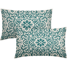 Capas de Almofada Boho Azul-petróleo 30x50cm, Estampa Floral Vintage, Capas de Almofada Lombar em Linho, Decoração Estilo Fazenda, Conjunto com 2