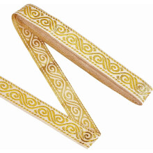 Fita Jacquard Étnica em Poliéster, 7,7 Jardas, 3/4 de Polegada, Dourada