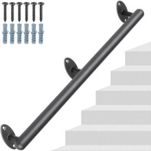 50" Industrial Metal Stair Handrail, 1.3" Pipe Wall-Mount Safety Grab Bar for Indoor & Outdoor Steps, Compatible with Standard Pipe Fittings