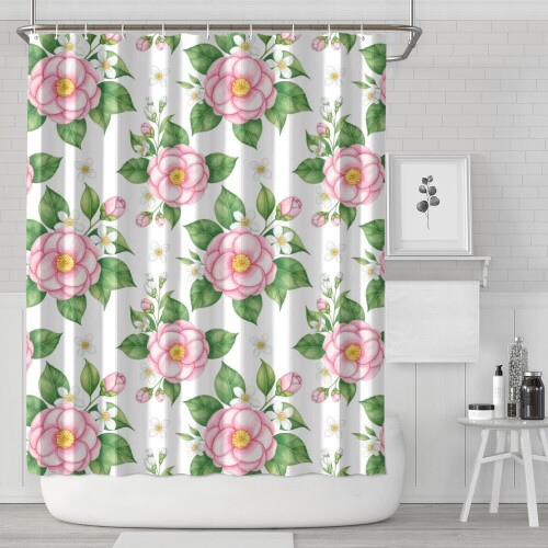 Κουρτίνα ντους με floral εκτύπωση 84x72 ίντσες με 12 γάντζους