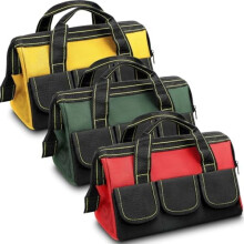 Lot de 3 sacs à outils étanches à fond rigide et à large ouverture pour électriciens, charpentiers et mécaniciens (13 pouces, rouge/vert