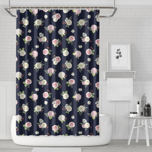 Cortina de chuveiro com estampa floral, 183 x 183 cm (72 x 72 polegadas), com 12 ganchos.