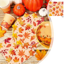 24 Einweg-Servietten für Thanksgiving, Kürbis- und Blättermuster, herbstliche Dekoration zum Erntedankfest, passend zu Thanksgiving-Partyartikeln