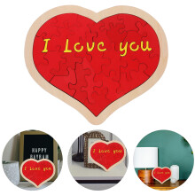 Puzzle en bois en forme de cœur OUNONA pour décorations de Saint-Valentin à faire soi-même, rouge, compact et portable, 12 x 12 cm