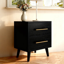 2 Drawer Wood Dressers, Wide Chest of Drawers with Gold Handles for Living Room, Black