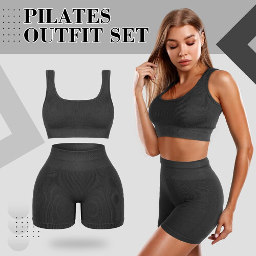 τεμάχια γυναικεία σετ γυμναστικής Pilates, αθλητικό σουτιέν με ριμπ λαιμόκοψη, 1