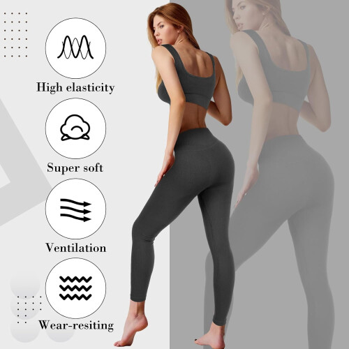 τεμάχια γυναικεία σετ γυμναστικής Pilates, αθλητικό σουτιέν με ριμπ λαιμόκοψη, 2