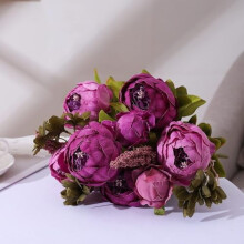 Kunstbloemen Vintage Kunstmatige Pioenroos Zijden Bloemen Bruiloft Huisdecoratie, Pak van 1 (Paars)