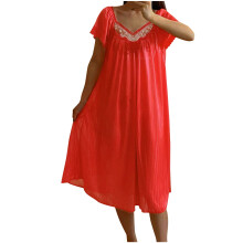 Camicie da notte taglie forti da donna in saldo, abito pigiama a maniche corte con scollo a V tinta unita per stare in casa, abito pigiama lungo
