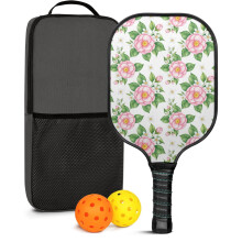 Set de palete de pickleball cu rachete din fibră de sticlă cu motive florale, 2 mingi și geantă – Compatibil cu jocul în interior/exterior