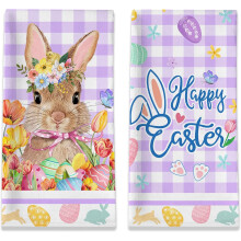 Oster-Küchenhandtücher-Set (2er-Set, 45 x 65 cm), Hasen-, Eier- und Tulpenmotiv – Frohe Ostern! Geschirr-, Hand- und Teetücher für Küche, Bad