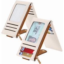Cartera delgada con tarjetero RFID para mujer de JINYUN: diseño plegable delgado con compartimento para varias tarjetas y monedero con cremallera