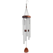 26" Vintage-Windspiel aus Aluminium, 6 Röhren, Metall-/Holzsockel, Silber – Elegante Wohndekoration & Hochzeits-/Dankesgeschenk (65 cm)