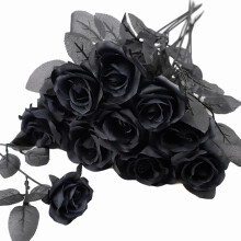 10 rose artificiali bianche e nere con stelo – effetto seta, realistiche, ideali per matrimoni, cerimonie gotiche, decorazioni per