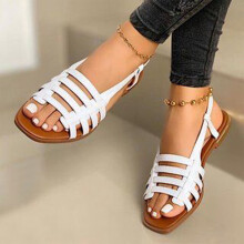 Sommer Flate Sandaler Dame Morsdagsgaver Strand Ensfarget Pustende Sommer Hule Ut Sko Hvit Størrelse 36