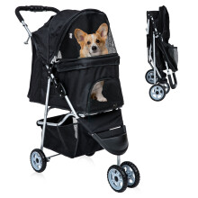 Faltbarer Haustierbuggy, Hundebuggy für kleine Hunde, 3-Rad-Haustiertransporter für kleine Hunde mit Rädern, Katzenbuggy mit Aufbewahrungskorb