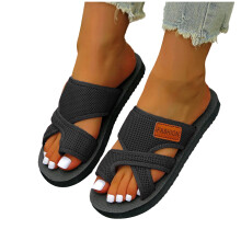 Sapatos sociais femininos, sandálias femininas, sandálias rasteiras de bico aberto, chinelos de verão, pretos, tamanho 7,5.