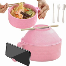 Bol para ramen en microondas con tapa, palillos, cuchara y tenedor – Olla portátil para ramen en microondas, imprescindible para el apartamento