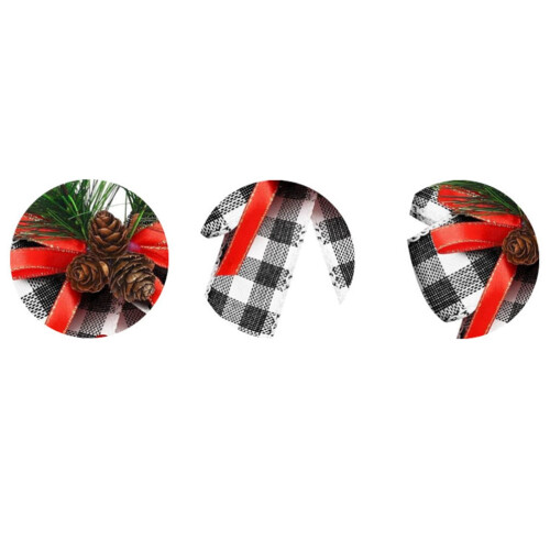 6 lazos navideños de cinta amarilla de lino con piñas 1