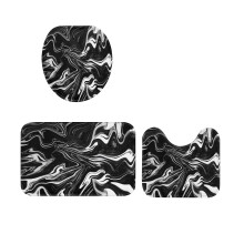 3-teiliges Badteppich-Set mit WC-Deckel – Marmor-Antirutschmatte in U-Form und Deckelbezug, weicher Flanell + wasserdichtes Polyester, kompatibel