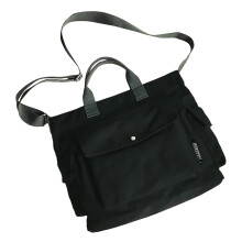 Dames canvas schoudertas met meerdere buitenvakken, handtas, casual boekentas/schoudertas voor studenten, zwart