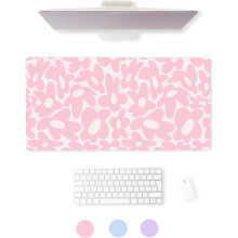 Niedliche rosa Schreibtischunterlage mit Blumenmuster – Großes Tastatur- und Mauspad, Retro-Blumendesign, kompatibel mit allen Schreibtischen