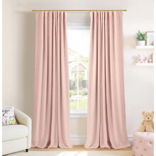 100% Blackout Curtains 50x90in, Linen Thermal Drapes with Clip Rings, Compatible with Bedroom & Living Room – Blush Pink, 2 Panels