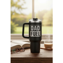 Gobelet isotherme Dad Fuel 1,2 L avec poignée, en acier inoxydable (couvercle et paille) – Idéal comme cadeau pour papa offert par sa fille ou