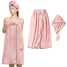 Verstellbares Badetuch für Damen, weiches Körpertuch mit Haartuch für die Dusche, super saugfähig und schnelltrocknend (Rosa)