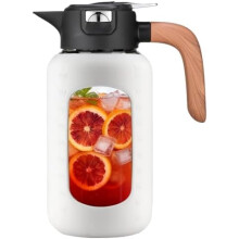 Jarra de vidrio de 2,5 litros (84 oz) con tapa y asa – para agua caliente/fría, té helado, café y zumos – Compatible con dispensadores