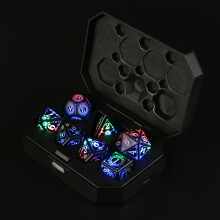 Set de zaruri LED reîncărcabile cu cutie de încărcare, zaruri poliedrice luminoase wireless, zaruri magice luminoase pâlpâitoare pentru RPG și