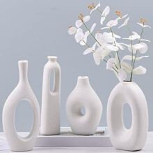 Weißes Keramikvasen-Set, 4-teilig – Moderne Boho-runde Hohlvasen für Pampasgras, Blumen, Grünpflanzen – Minimalistische Dekoration für