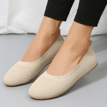 Soldes d'été ! Chaussures habillées pour femmes, ballerines plates à bout rond, couleur unie, légères et souples, beige, pointure US 6.
