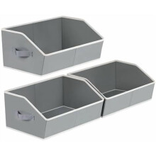 Trapeziumvormige kastplankorganizer – Set van 3 grijze stoffen opbergbakken voor kleding en dekens