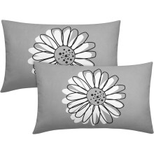 Fundas de almohada Margarita Gris y Blanca 12x20, Juego de 2, Fundas de cojín lumbar decorativas Primavera/Verano para Sofá, Cama, Exterior –